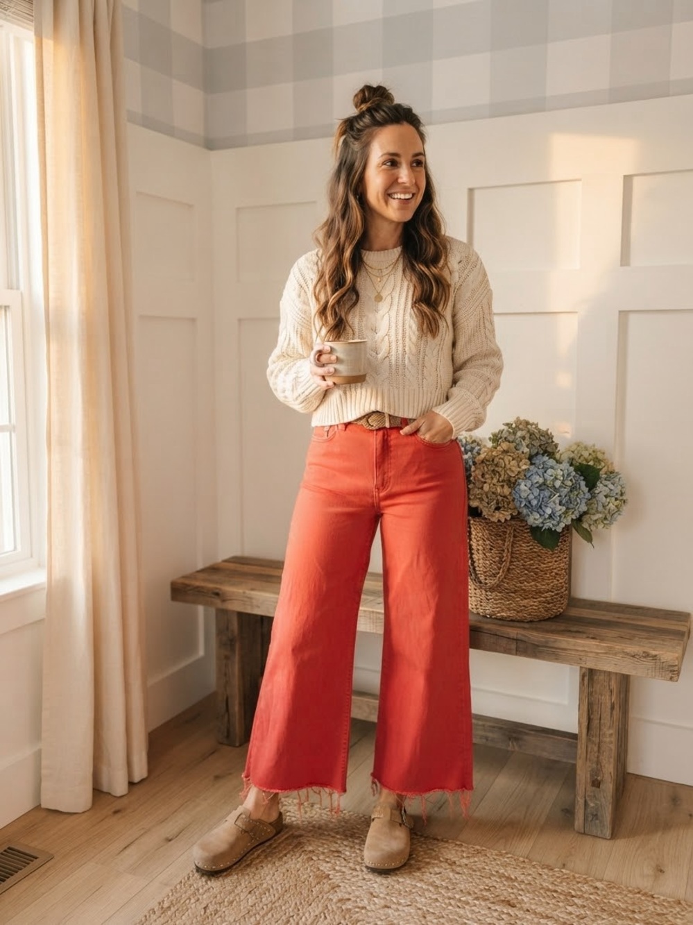 Daze High-Rise Boot-Cut Crop Pants in Coral Red